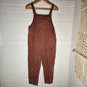 Fashion Classic Cropped Cotton Linen Overalls Bib Medium Rust Brown Granola